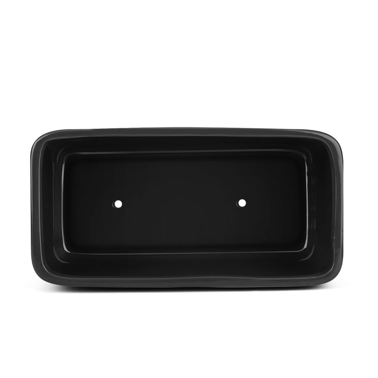 Flexzion 10 Inch Rectangular Ceramic Succulent Planter Pot - Cactus Herb Flower Container Window Box Holder with Removable Drip Tray Base for Tabletop Desktop Indoor Outdoor Home Office Garden (Black)