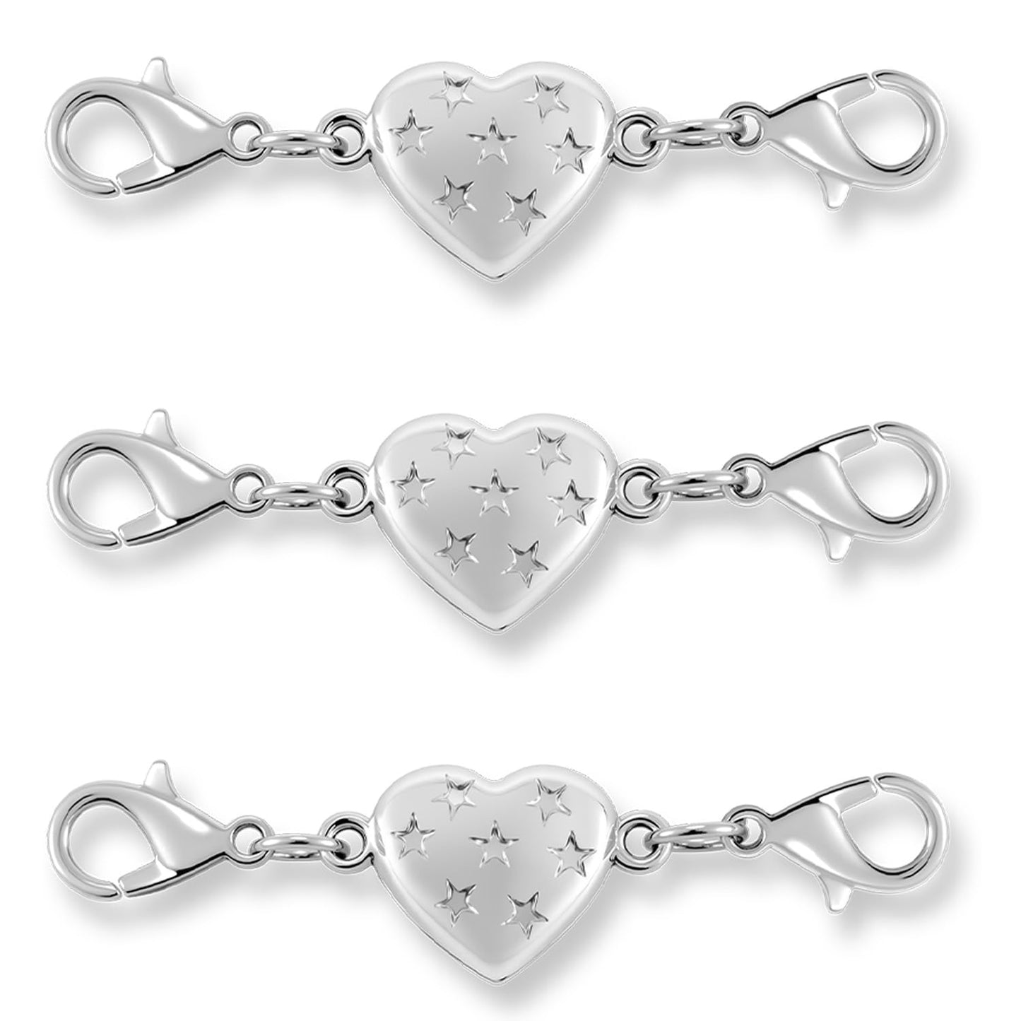 Magnetic Clasp Converter, Heart Design Lobster Clasps for Necklaces and Bracelets, Gold and Silver (3pcs Silvery)