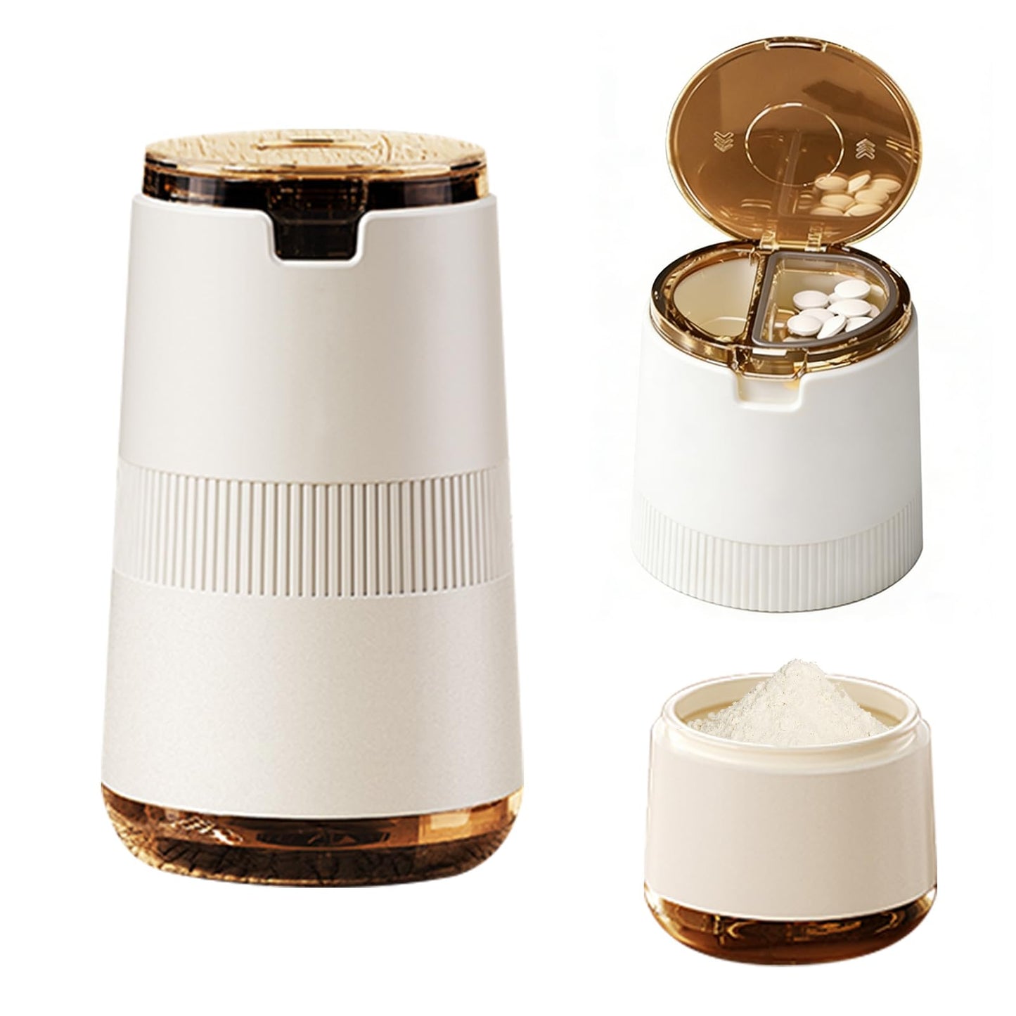 LONGMON Pill Crusher 3-in-1, Pill Grinder for Fine Powder, Effortless Medication Pulverizer & Splitter with Storage Cup, Arthritis Friendly for Elderly, Pets
