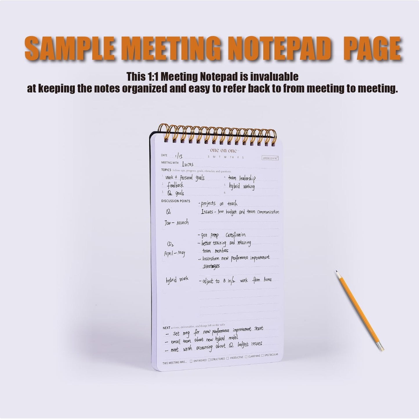 Business Meeting Notebook for Work With Action Items – Bestselling 1:1 Spiral Notepad is Great for Managers, Team Leads, Educators - Keep Notes Organized During Note-taking Process -Black-A5