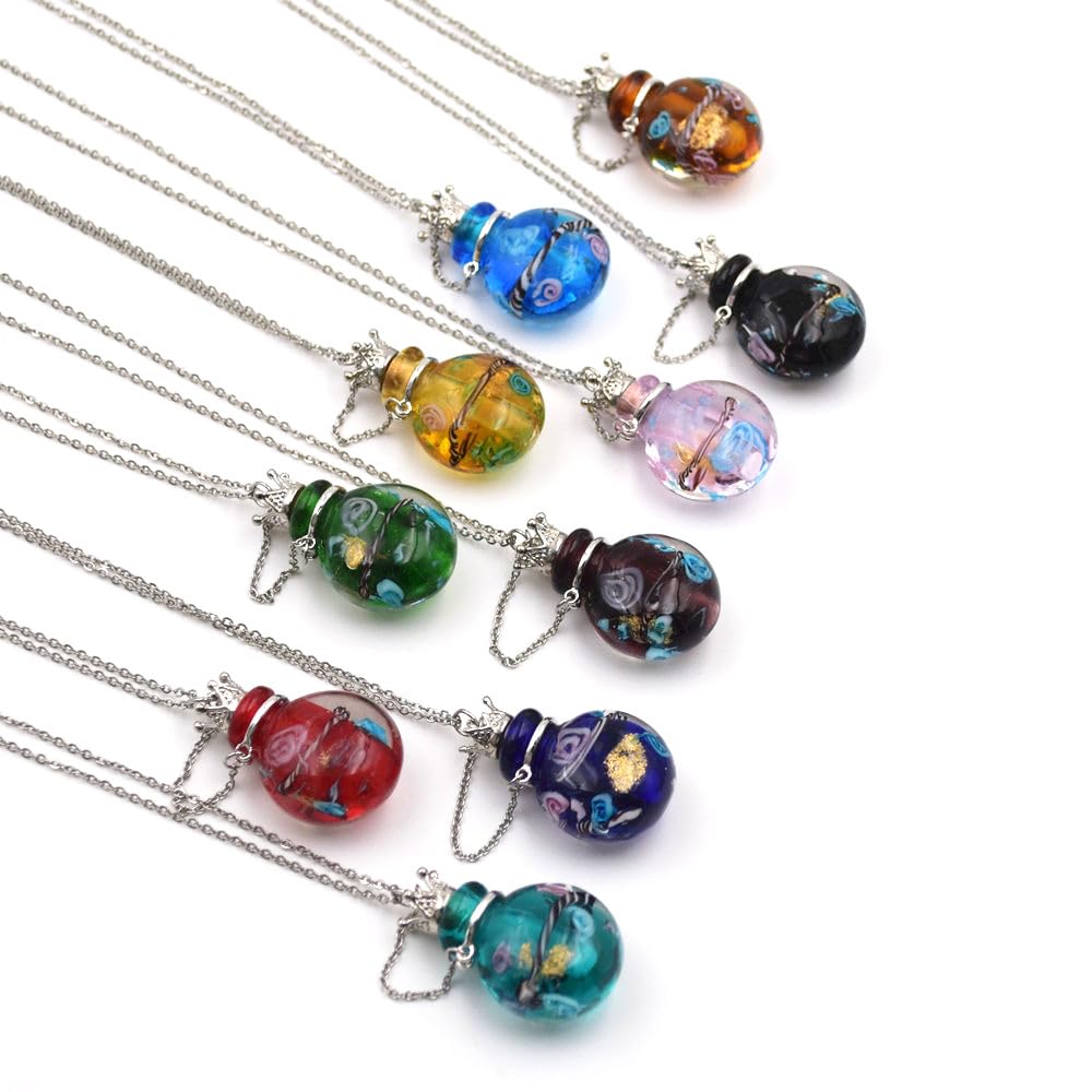 Stainless Steel Colored Glass Pendant Necklace Diffuser Perfume Pendant Aromatherapy Charms (Green)