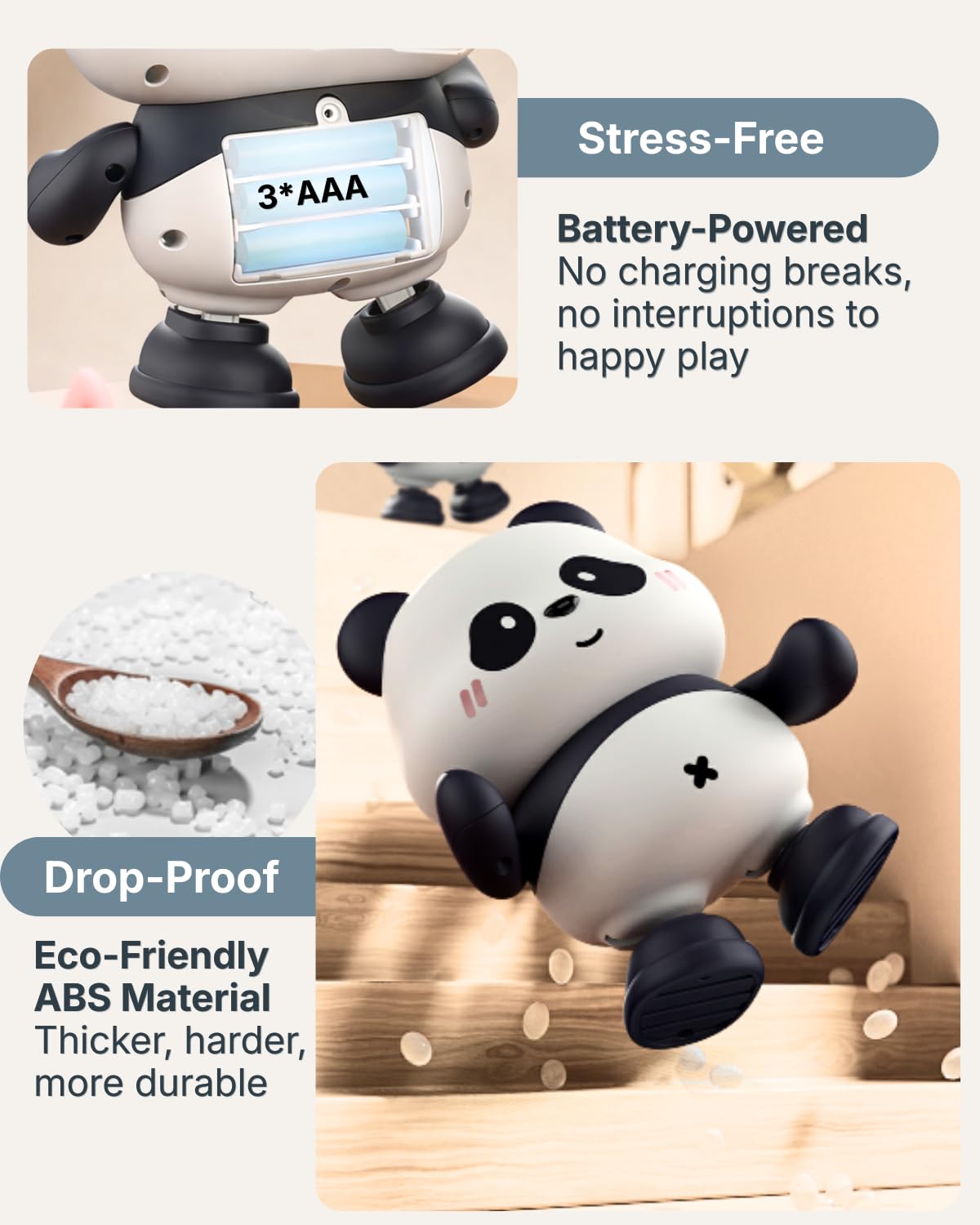 Cuddobaby Dancing Panda | 0-6M 6-12M Musical Toys, Changing Lights| Independent Tummy Time | Hands-Free High Contrast Flash Card Holder for Newborns, Crawling Encourage for Infants