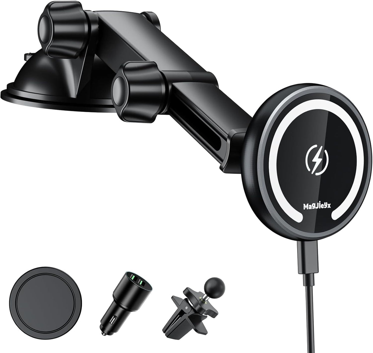 for Magnetic Magsafe Car Mount Charger, Wireless Car Charger with Fast Max 38W QC3.0Charging Adapter Retractable Phone Holder Fits iPhone16/15/14/13Plus/MagSafe Case,Dashboard/Vent/Windshield