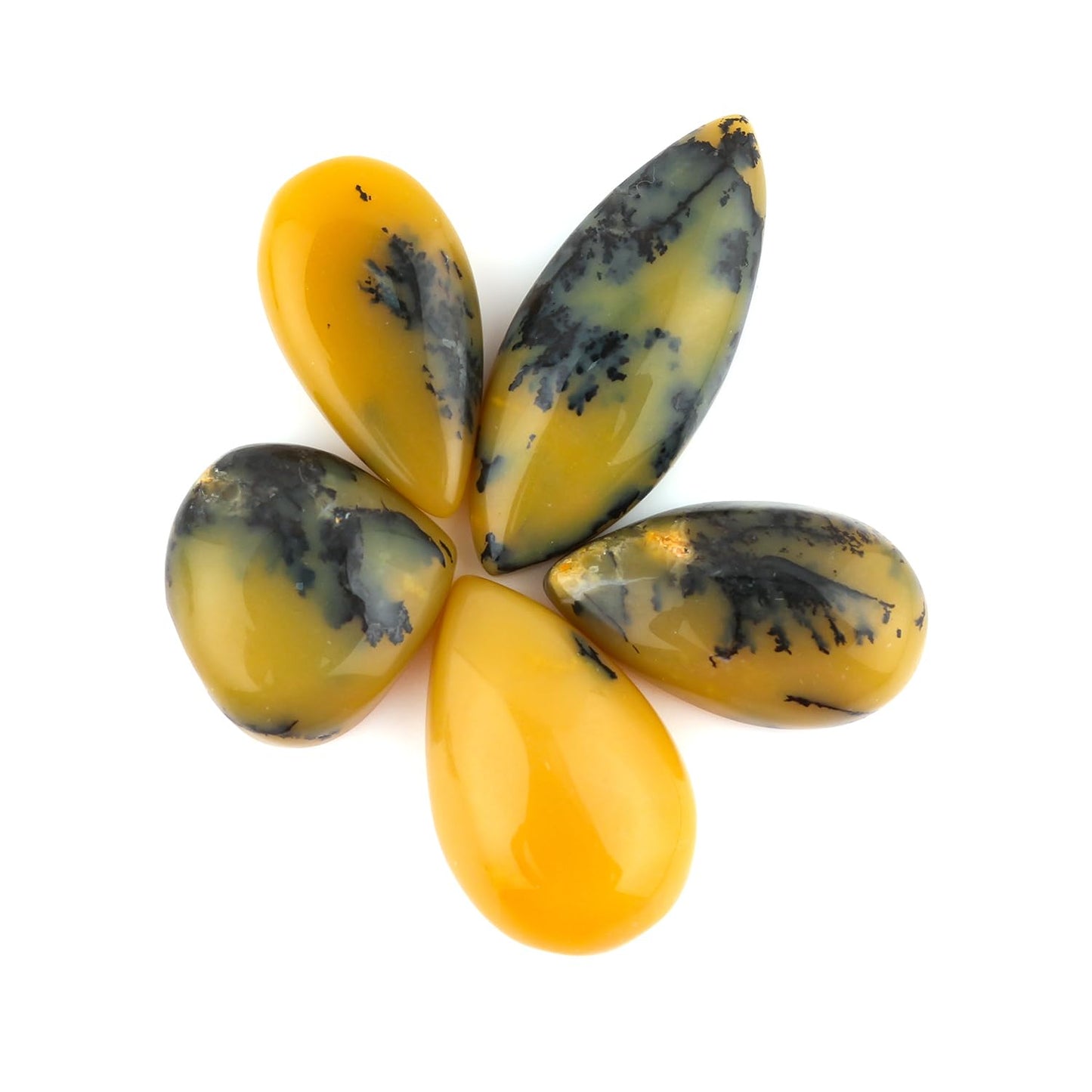 CRYSTALINES 5pcs, Wholesale Natural Yellow Dendrite Agate Gemstones, Bulk Flatback Cabochon Stones, DIY Jewelry Making, Healing Crystals, Polished Loose Supplies, Wire Wrapping, Gem Collection