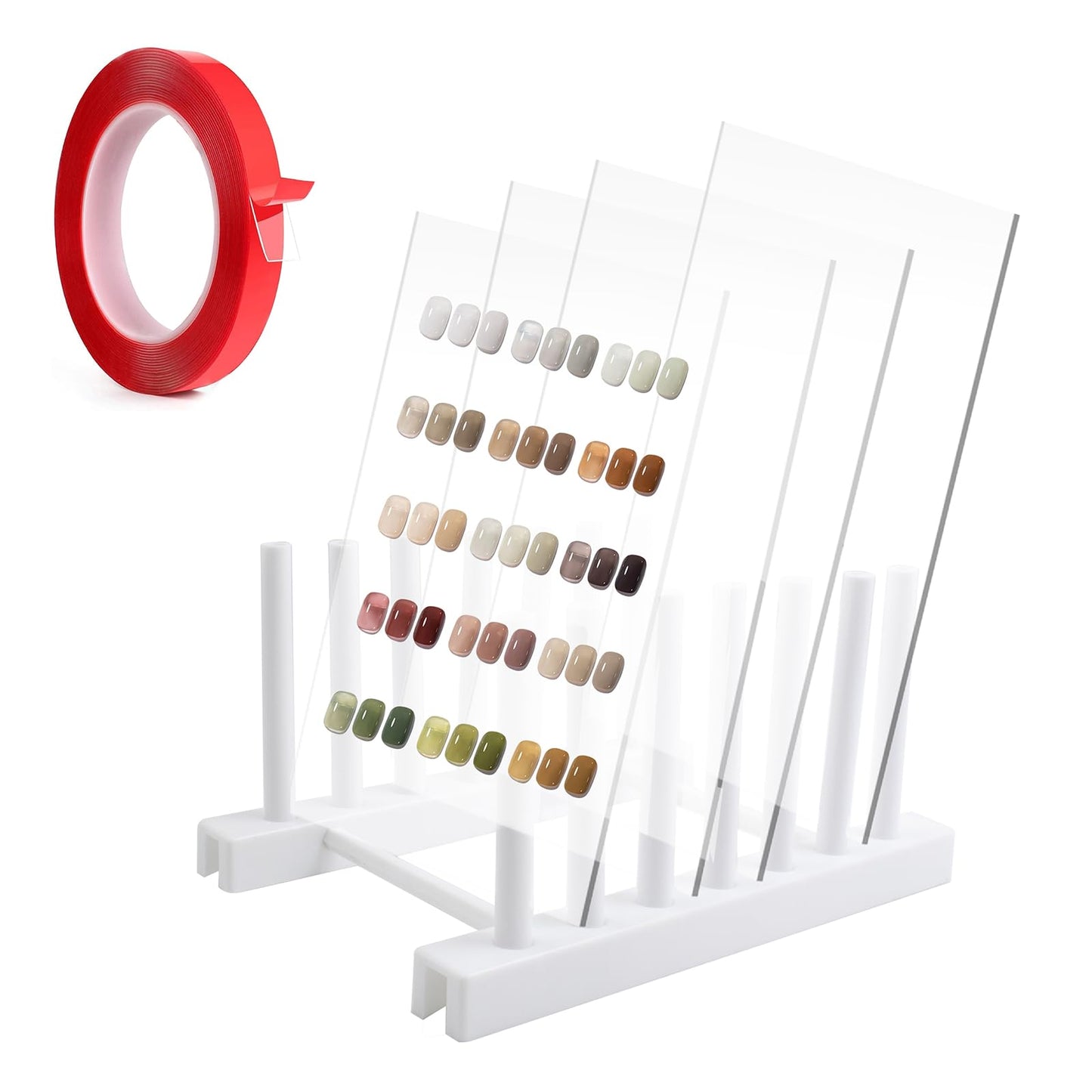 4-Piece Transparent Nail Art Display Set with Plastic Holder, Acrylic False Nail Tips Sample Display, Practice Board with Double-Sided Tape
