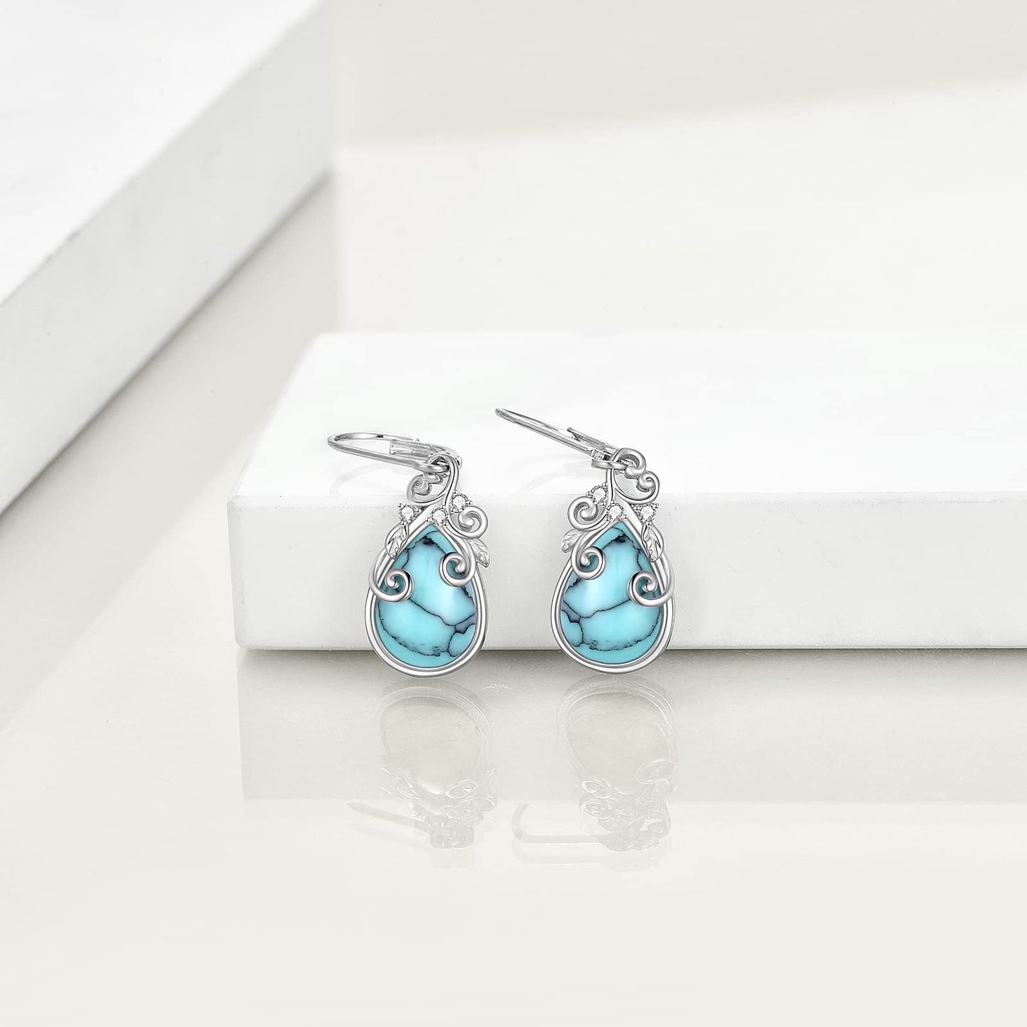 POPLYKE Turquoise Teardrop Drop Dangle Earrings Sterling Silver Leverback Earrings Bohemian Western Jewelry