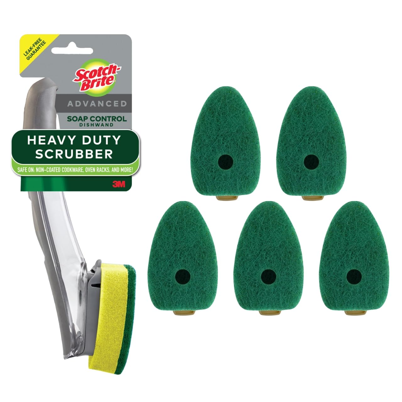 Scotch-Brite Heavy Duty Advanced Soap Control Dishwand Kit, Includes 1 Wand & 5 Refill Pads, Control Soap With A Button, Keep Your Hands Out Of Dirty Water