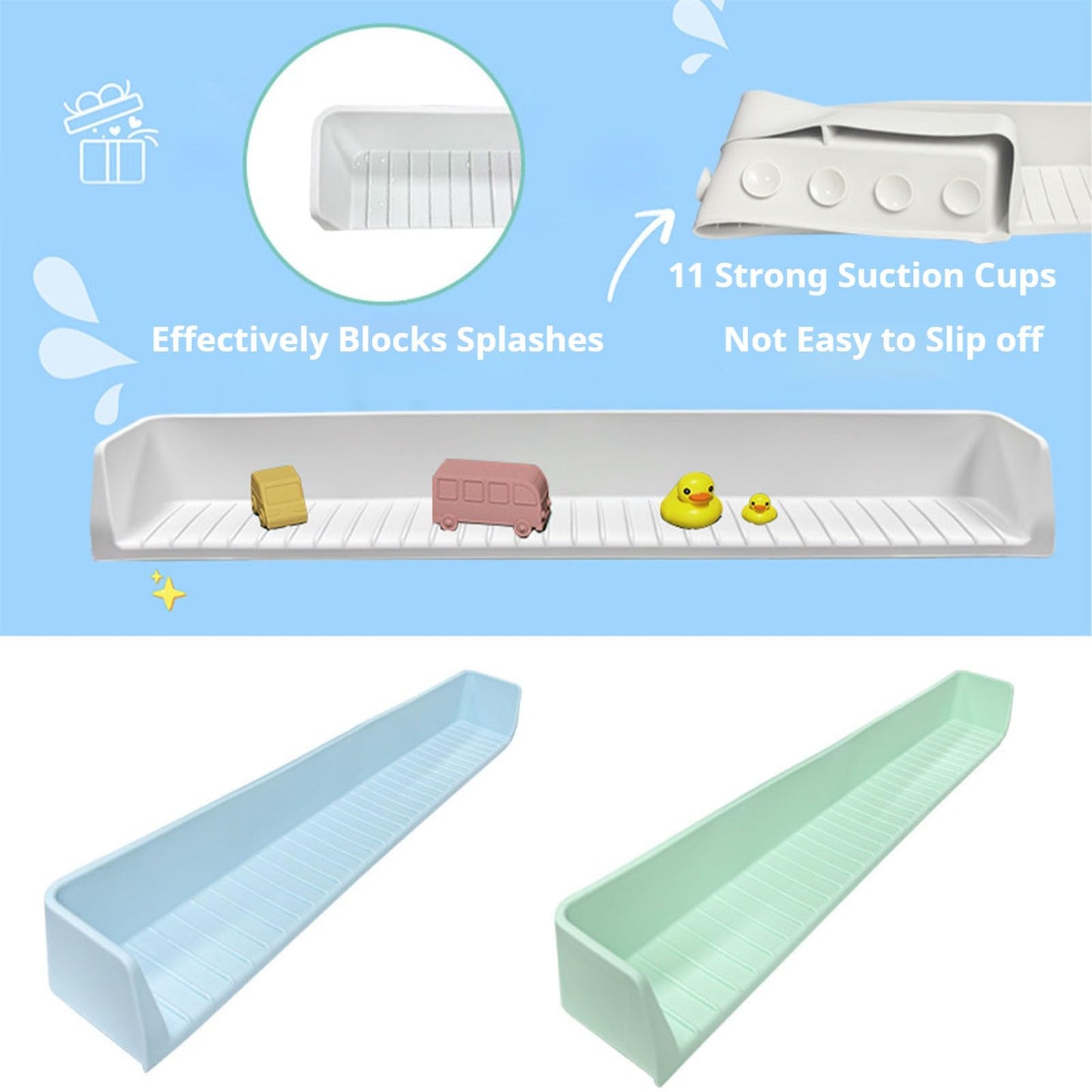 Bathtub Splash Guard for Kids – Silicone Bath Tub Splash Guard with Suction Cups, Tub Topper Play Shelf & Toy Holder, Fun Bath Time for Toddlers Baby (Gray)