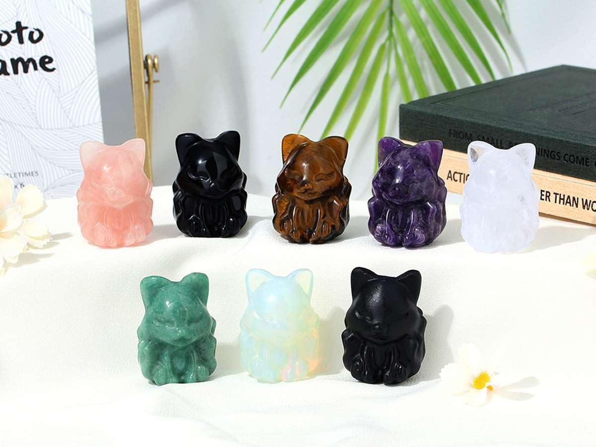 LAIDANLA 2" Black Obsidian Fox Figurine Healing Crystals Fox Statue Hand Carved Natural Gemstone Polished Reiki Spiritual Pocket Animal Sculpture Home Office Room Desk Decor