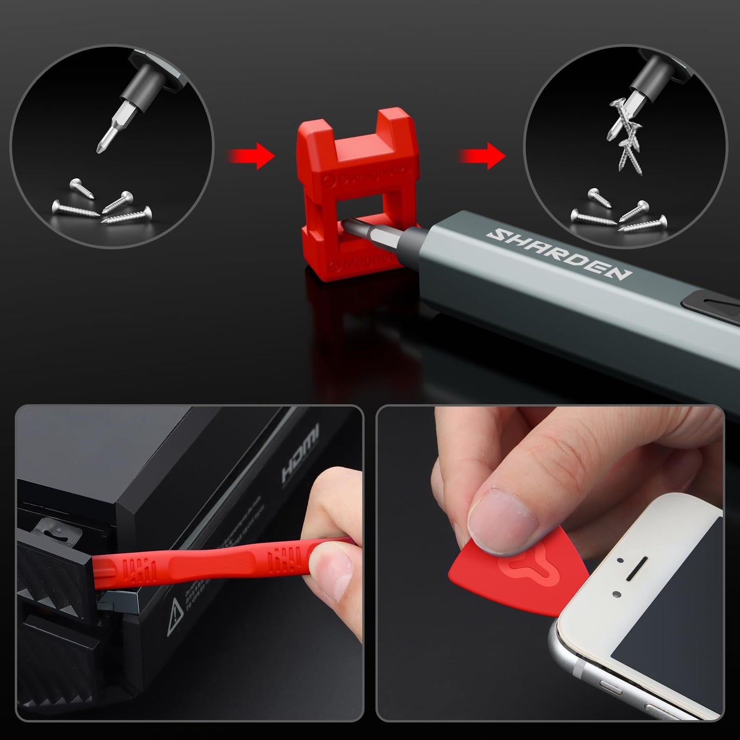 SHARDEN 29 IN 1 Upgraded MIni Electric Screwdriver, 24 S2 Preicison Bits, 5-gear Torque Adjustment, with screen, Power Screwdriver Repair Tool Kit for PC, Electronic. Tech