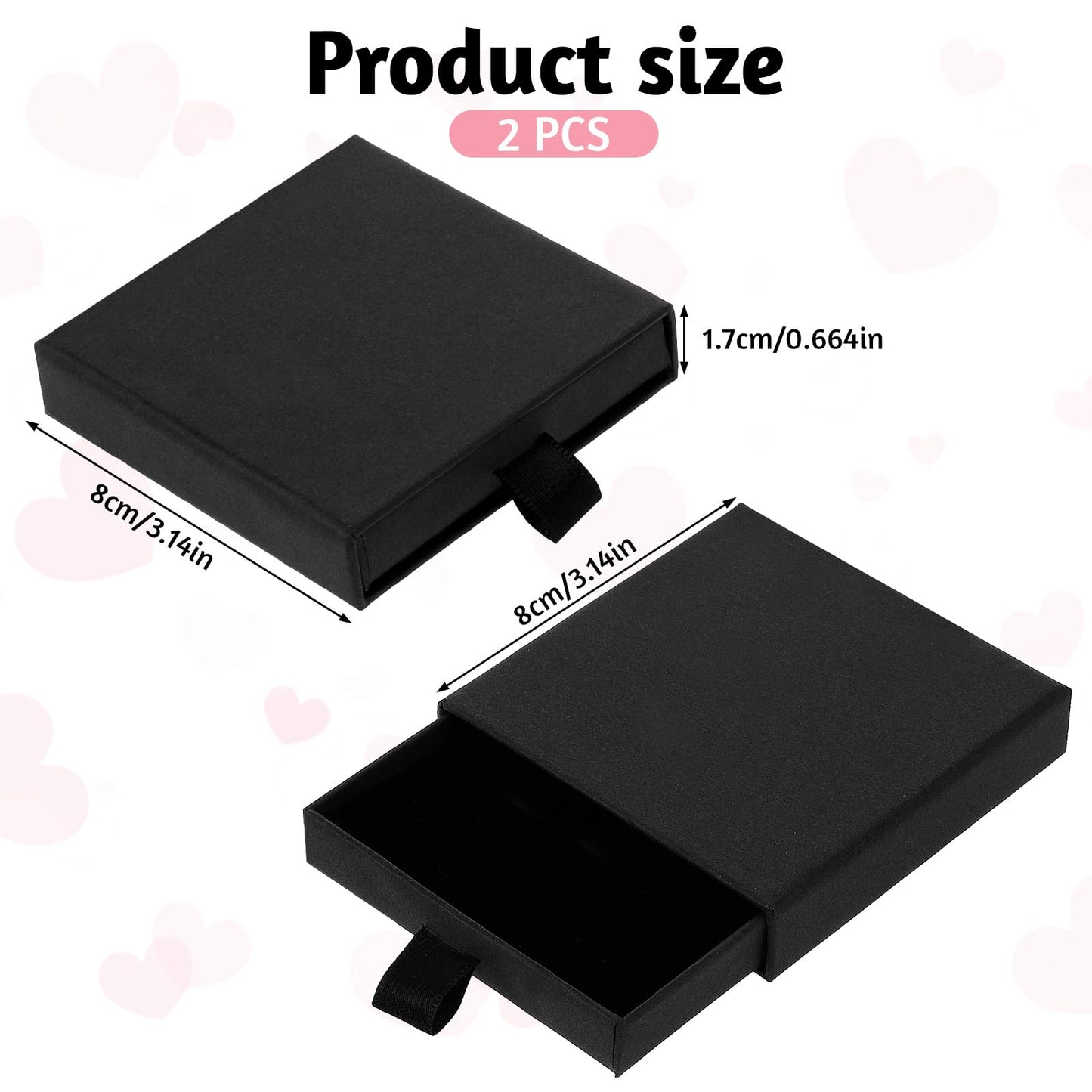Piriuuo 2 Pack Square Jewelry Gift Boxes Cardboard Jewelry Box with Lids Necklace Boxes for Jewelry Gift Small Gift Boxes Pendant Storage Case for Bracelets Necklaces Earrings Ring Jewelry Gift(Black)