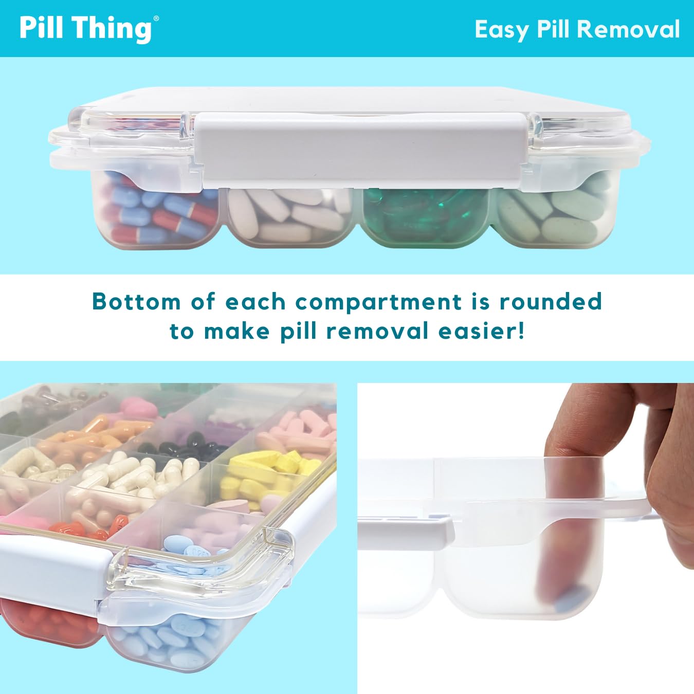 20 Compartment Large Pill Case with Airtight Seal - Silicone Gasket Waterproof Med Box with Medication Map (Clear, 1 Pack)