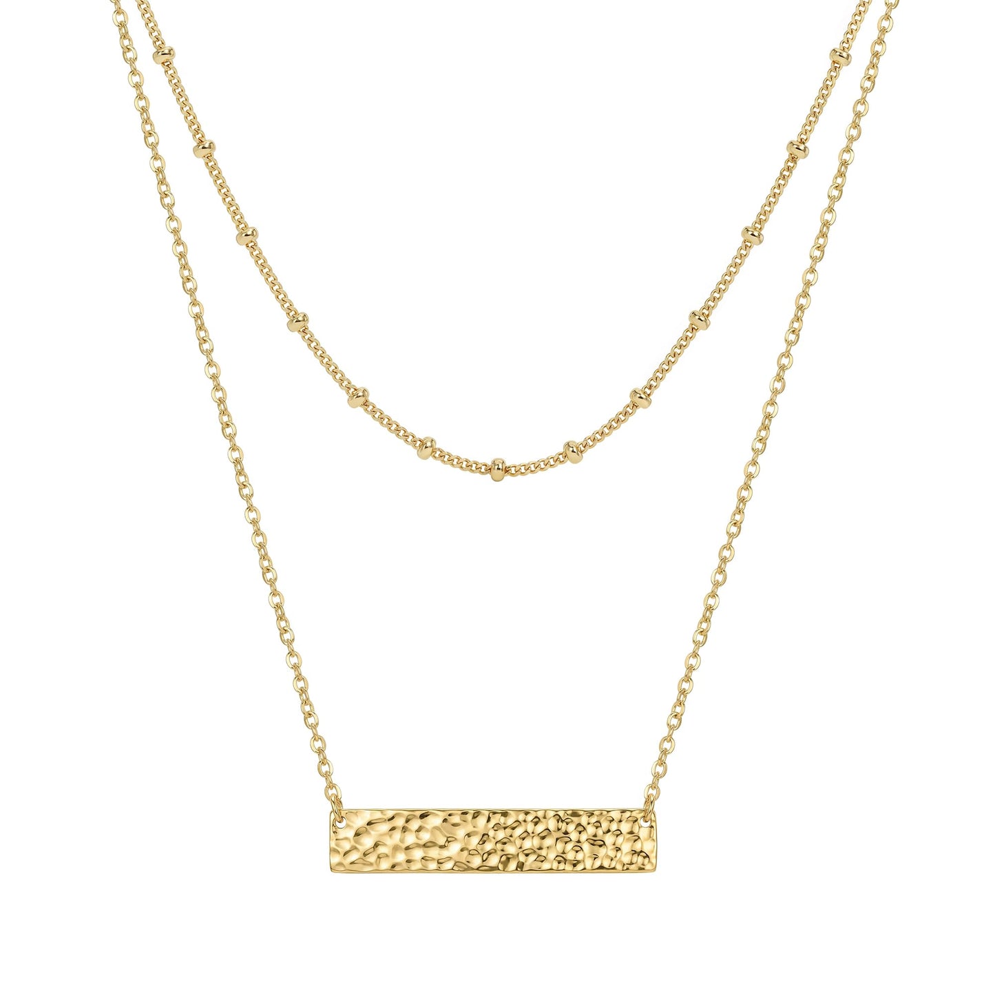 MEVECCO Gold Layered Bar Necklace for Women,18K Gold Plated Cute Balance Horizontal Charm Satellite Bead Chain Necklace