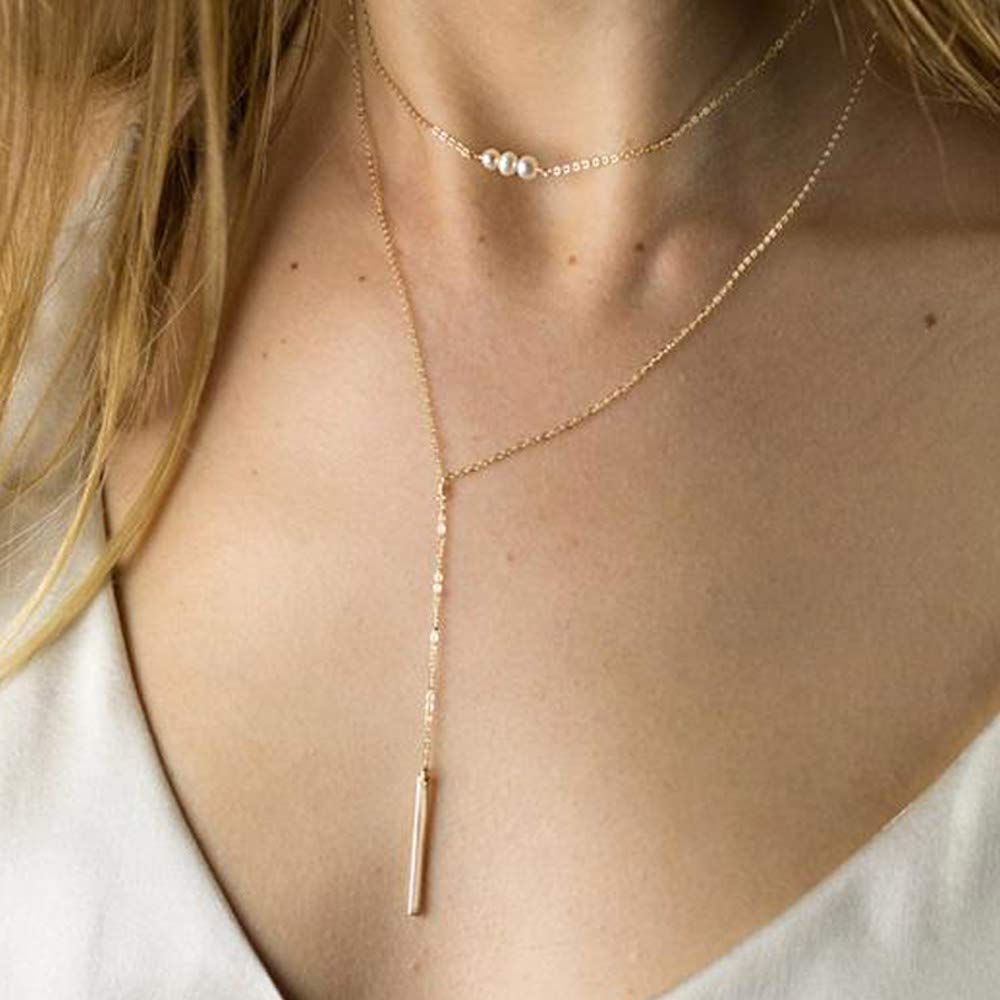 Turandoss Pearls Choker Necklace Bar Necklaces Women Choker Multilayer Choker Necklaces for Women