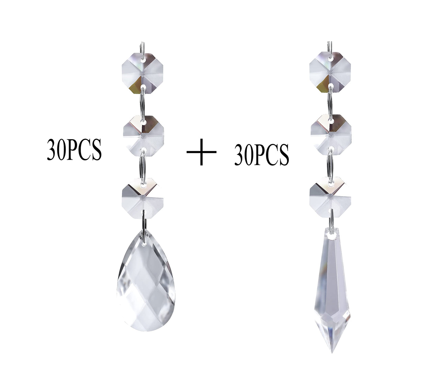 60 PCS Clear Acrylic Crystal Beads for Christmas Ornaments Tree Decorations Garland Chandelier Hanging Wedding Party Celebration Decor (Teardrop+Icicle)
