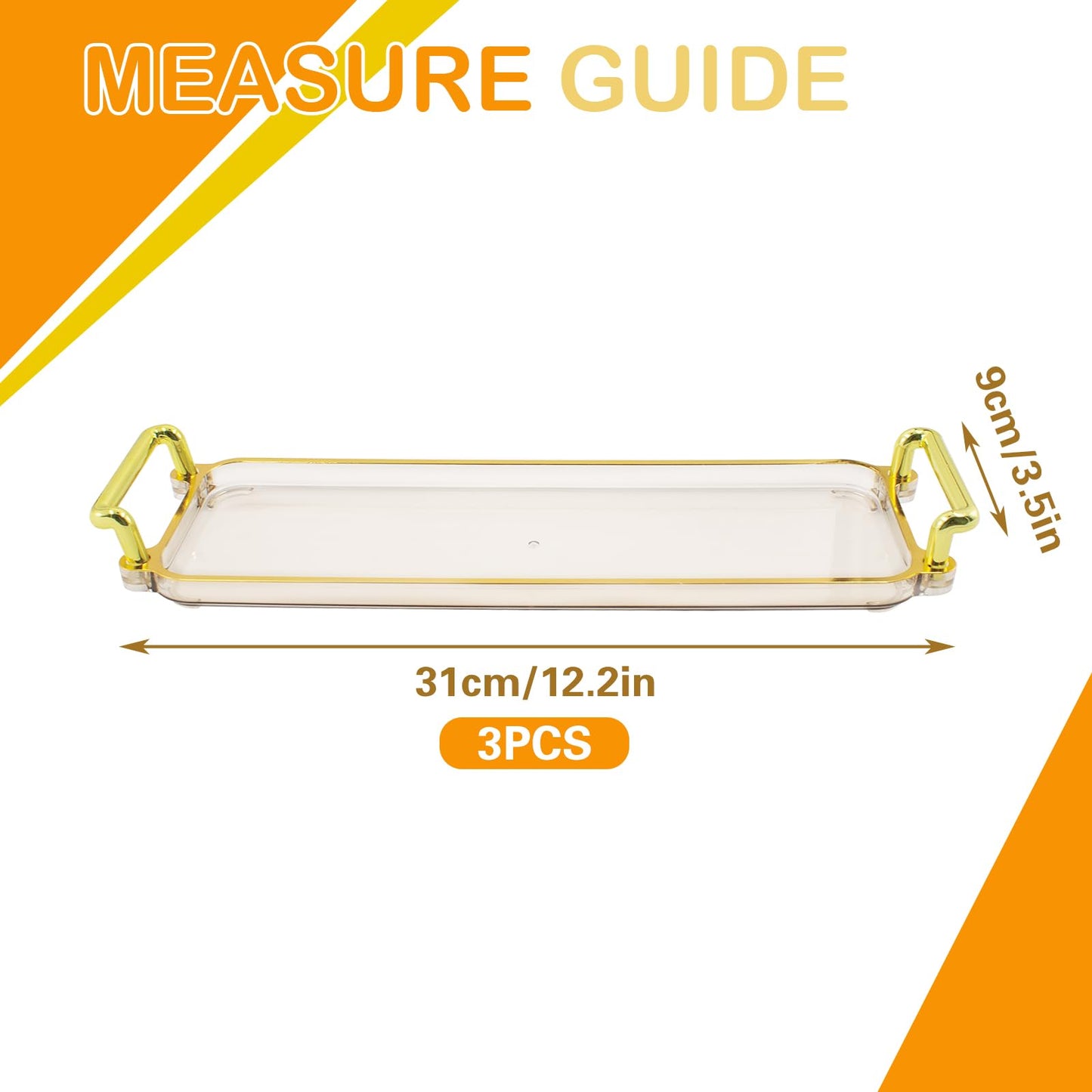 HaoGludi 3 PCS Rectangular Plant Saucer, 12.2 x 3.5 inches Decorative Plastic Window Sill Plant Tray, Reusable Planter Base for Succulent Pots Indoor/Outdoor Decor, Amber