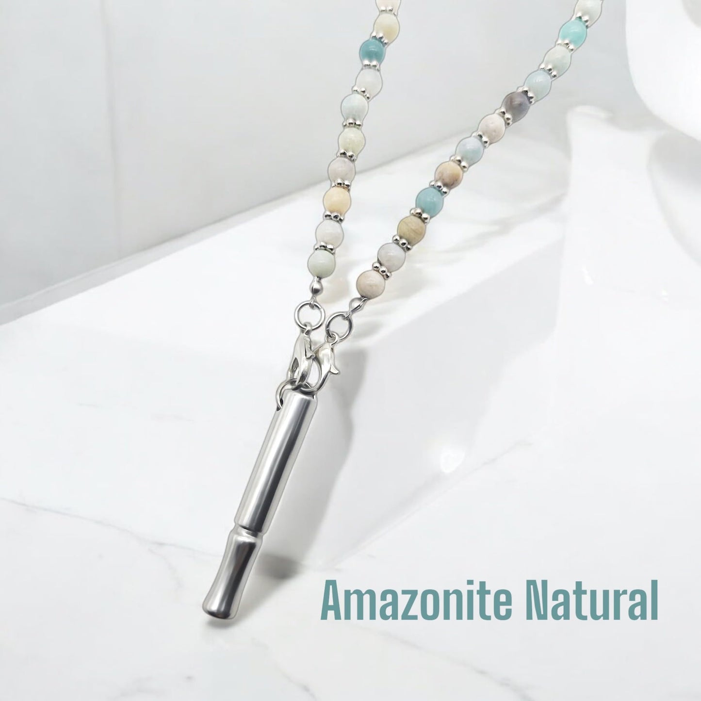 Sopopal Quit Smoking Necklace Natural Amazonite Gemstone Breathing Necklace for Anxiety Relief Stop Smoking for Adult Women