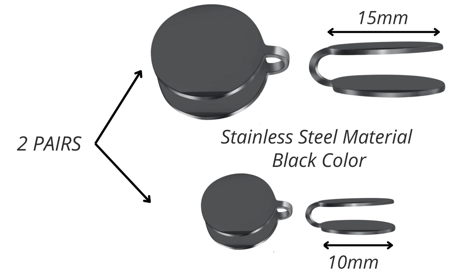 15mm & 10mm Keloid Pressure Earring Set for Women and Men | Clip on Compression Earrings for Swelling (Black)