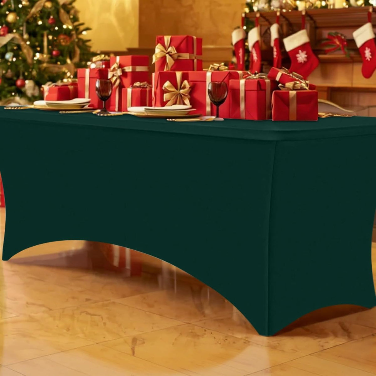 Smiry 2 Pack Spandex Table Cloth 5FT, Elastic Fitted Stretch Tablecloths, Washable and Wrinkle Free Rectangular Patio Table Cover for Outdoor, Wedding, Banquet (Hunter Green, 60Lx30Wx30H Inch)