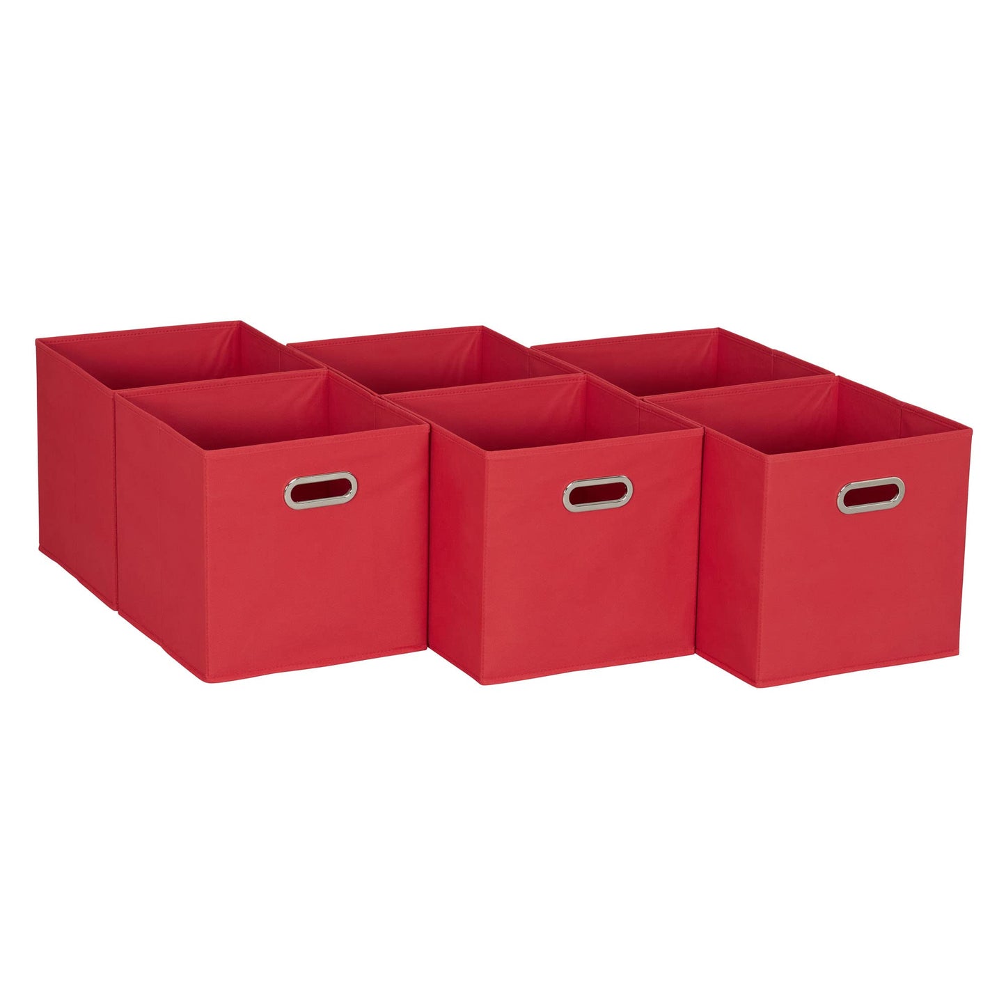 Household Essentials Foldable Fabric Storage Cubes 6-Pack – 11x11x11 Stackable Non-Woven Bins with Chipboard Sides & Grommet Handles – Closet, Shelf, Nursery, or Office Organizer – Regal Red