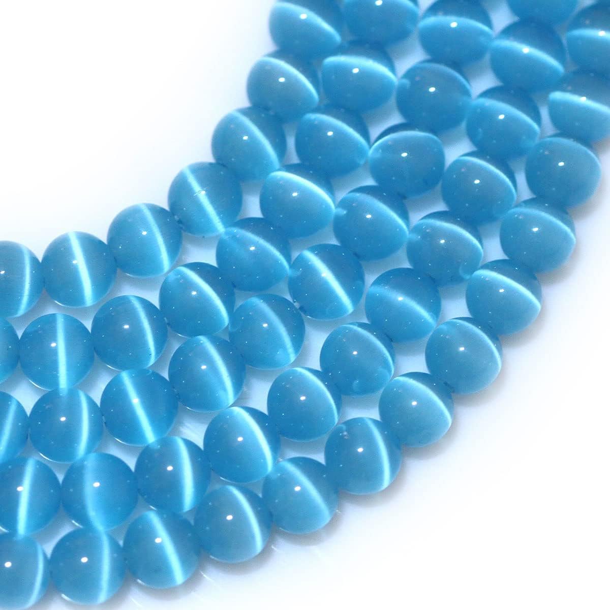 HAAMIIQII 45pcs 8mm Sky Blue Cat Eye Beads Round Loose Gemstone Beads for Jewelry Making Strand 15 Inch