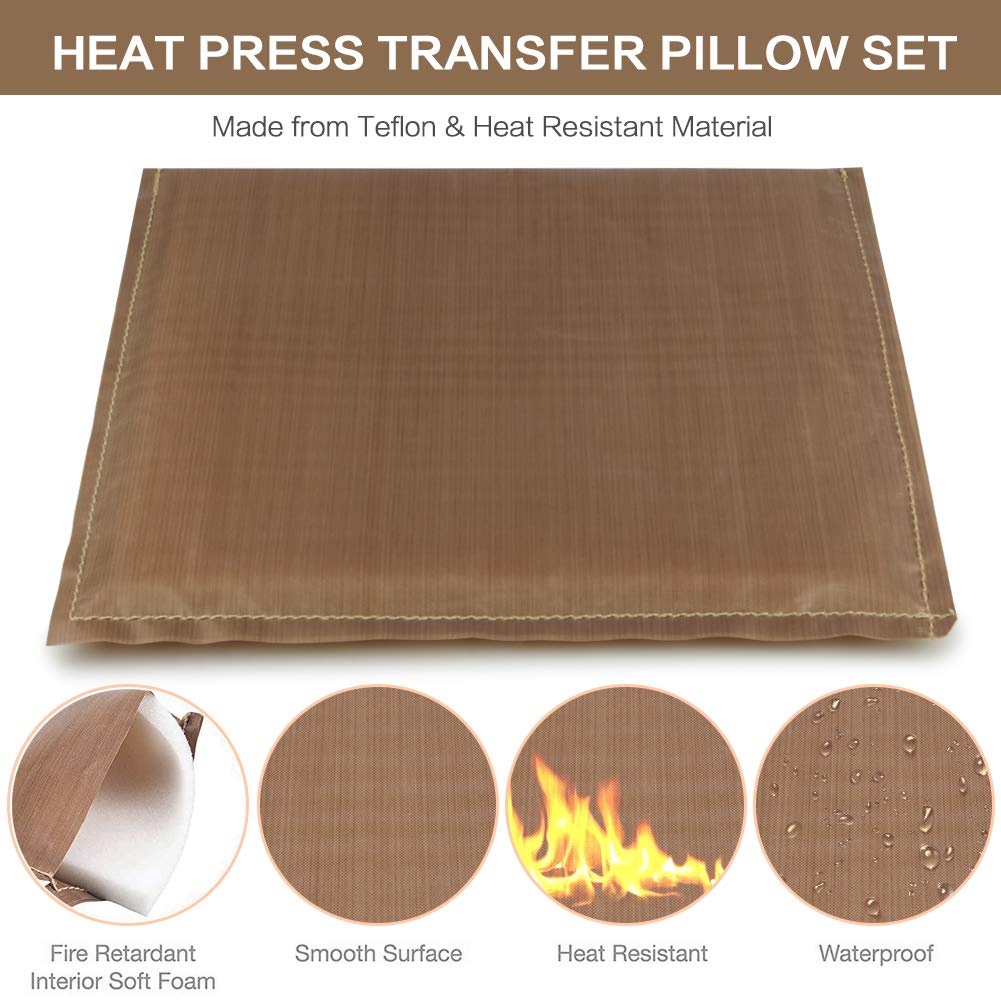 Heat Press Pillow Mat 9 Pcs in 1 Kit, 4 Sizes Heat Pressing Transfer Pillow and 5pcs Tshirt Ruler Guide for Vinyl, Teflon Pillow Sublimation Printing, Heat Resistant Pressing Pillows for Screen Print