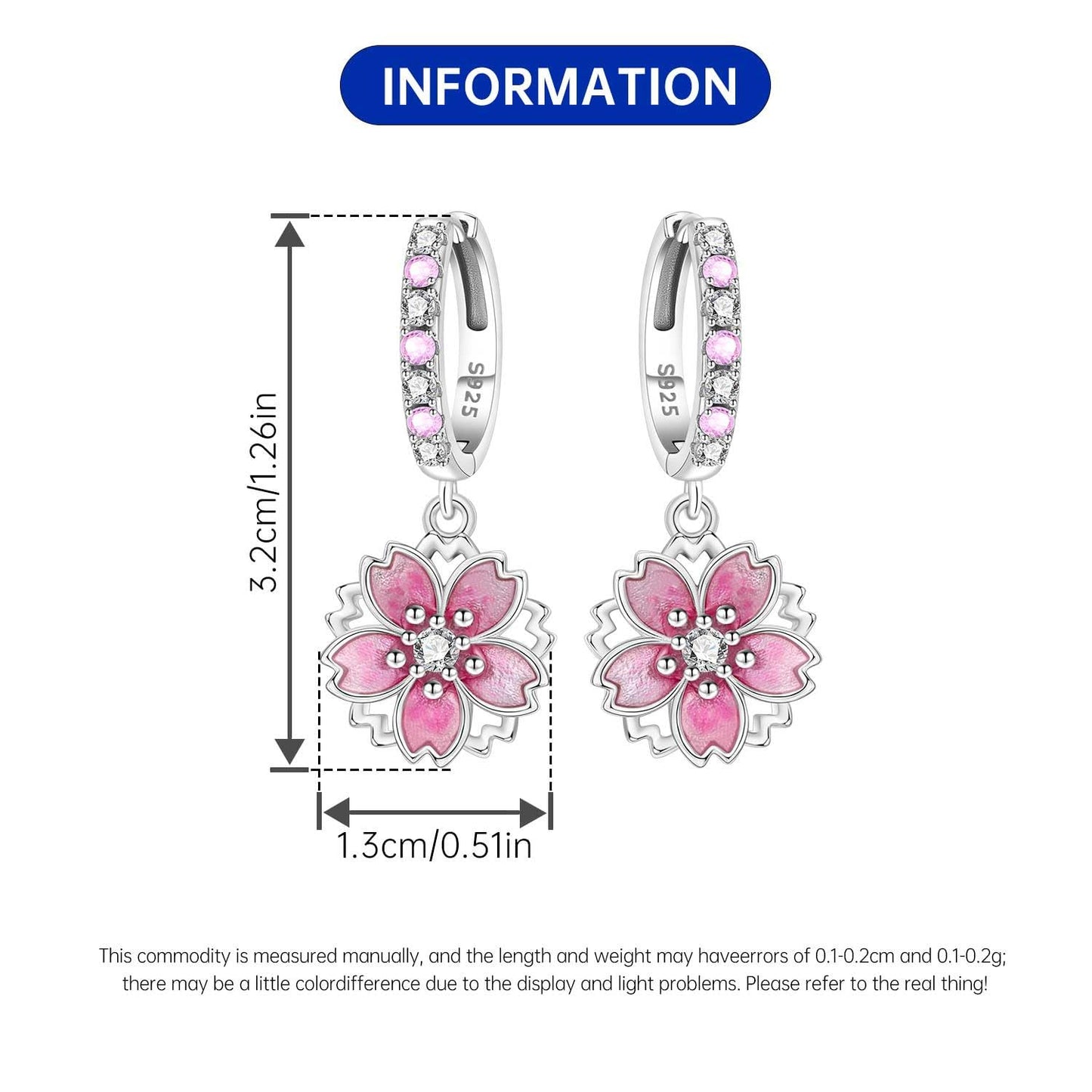 vireau 925 Sterling Silver Drop Earrings Dragonfly Flower Moon Star Dangle Earrings Hypoallergenic Sterling Silver Earrings Jewelry for Women (Cherry Blossom)