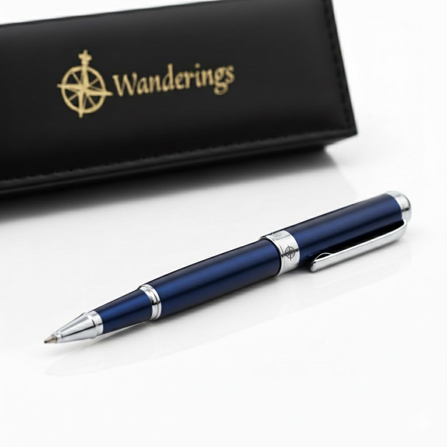 WANDERINGS Premium Rollerball Pen with German Ink – Perfectly Balanced for a Superb Writing Experience, Chrome Accents – Blue Breeze - Includes a Schmidt Refill in a Giftable Presentation Case