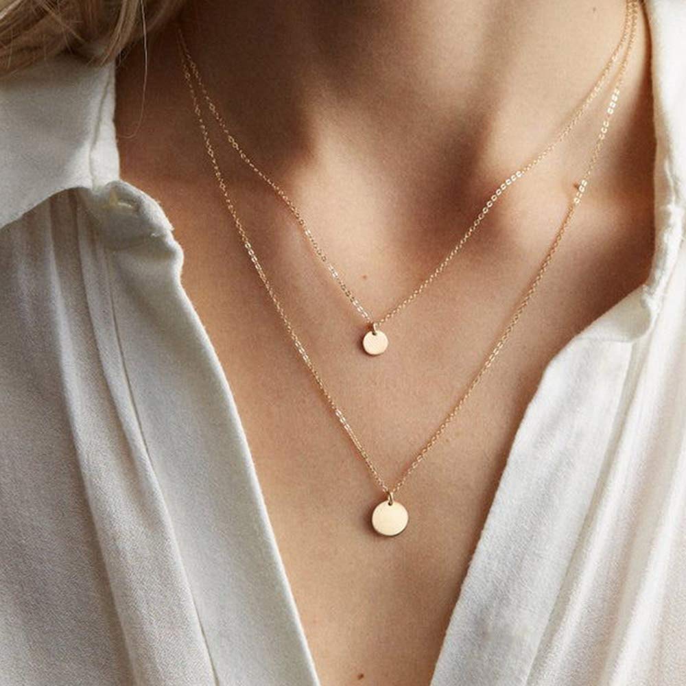 Turandoss Disc Choker Pendant Layering Necklace Simple Adjustable Layering Disc Necklaces for Women Jewelry