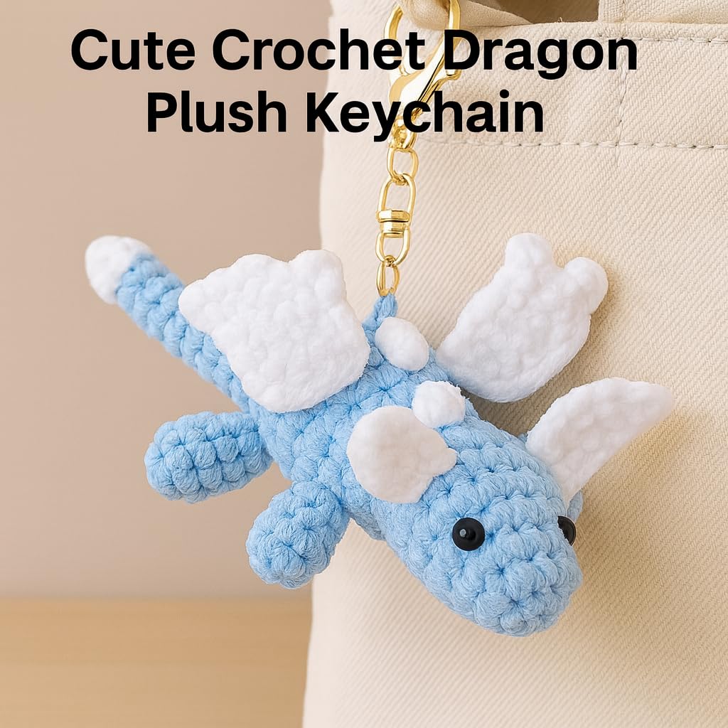 Cute Dragon Crochet Kit for Beginners, Learn to Crochet Starter Set with Step-by-Step Video Tutorial & Crocheting Manual, Easy Yarn Knitting Kit for Adult, Stuffed Animal Doll for Xmas Gift
