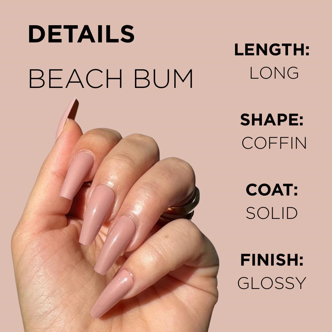 BEACH BUM Press-On Nails by Lavaa Beauty | Long Coffin | Glossy Nude Coffin Nails