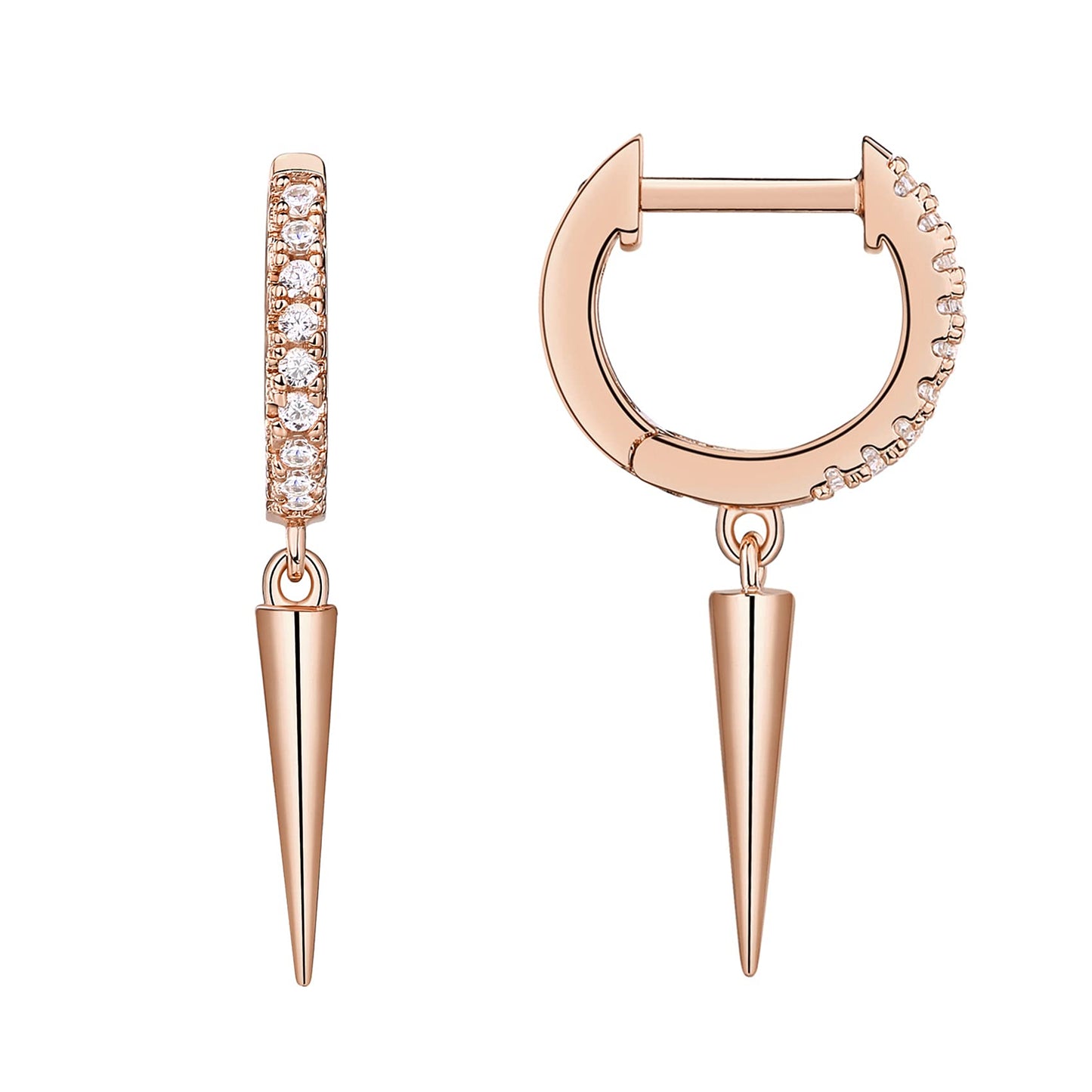 PAVOI 14K Rose Gold Plated S925 Sterling Silver Post Drop/Dangle Huggie Earrings for Women | Dainty Awl Earrings