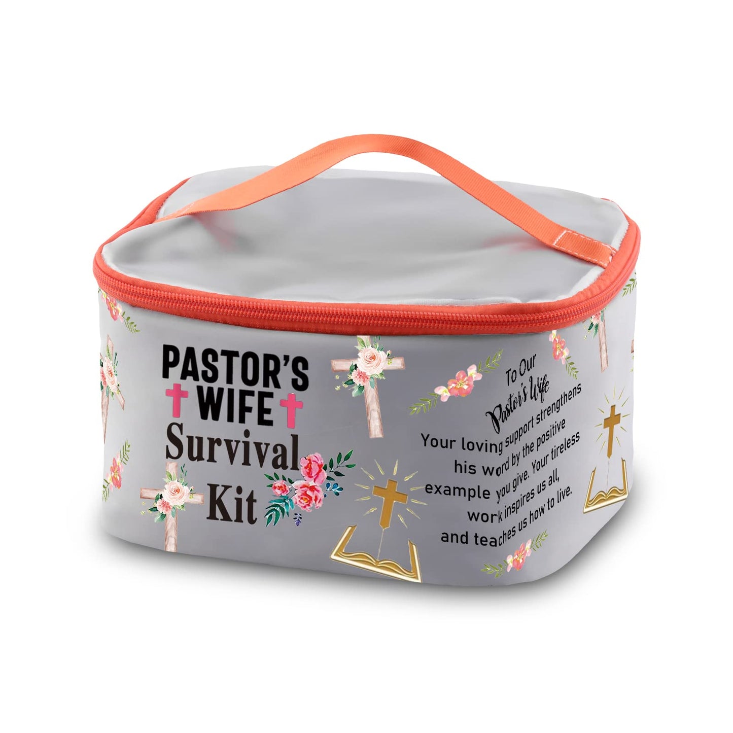 PXTIDY Pastor's Wife Survival Kit Pastor Wife's Makeup Organizer Bag Bible Study Toiletry Case Priest Minister Wife Gift(-LT)