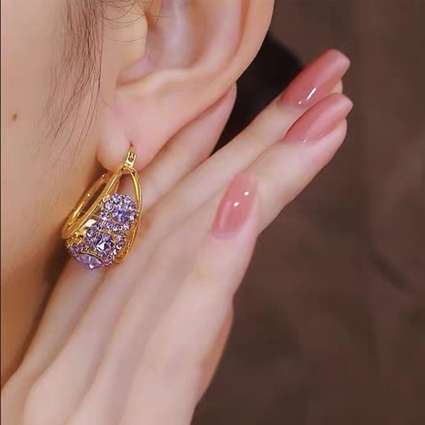 Lymphvity Lymph Earrings for Women - Germanium & Cubic Zirconia, Lymphatic Drainage, Purple