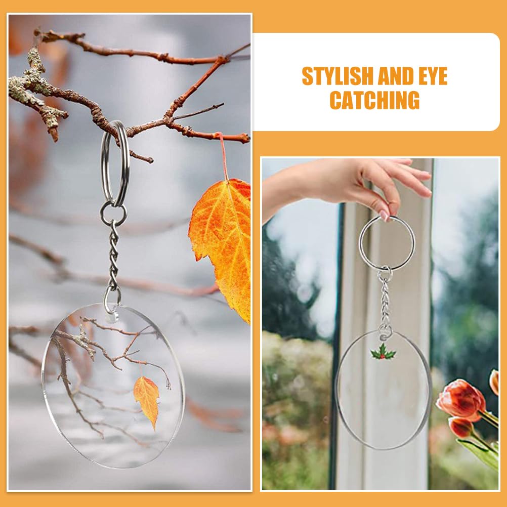 EXCEART 40 Sets Acrylic Keychain Blanks with Key Chain Rings 2.55 Inch Ornaments Blanks with Holes Clear Discs Circles for DIY Crafts Projects
