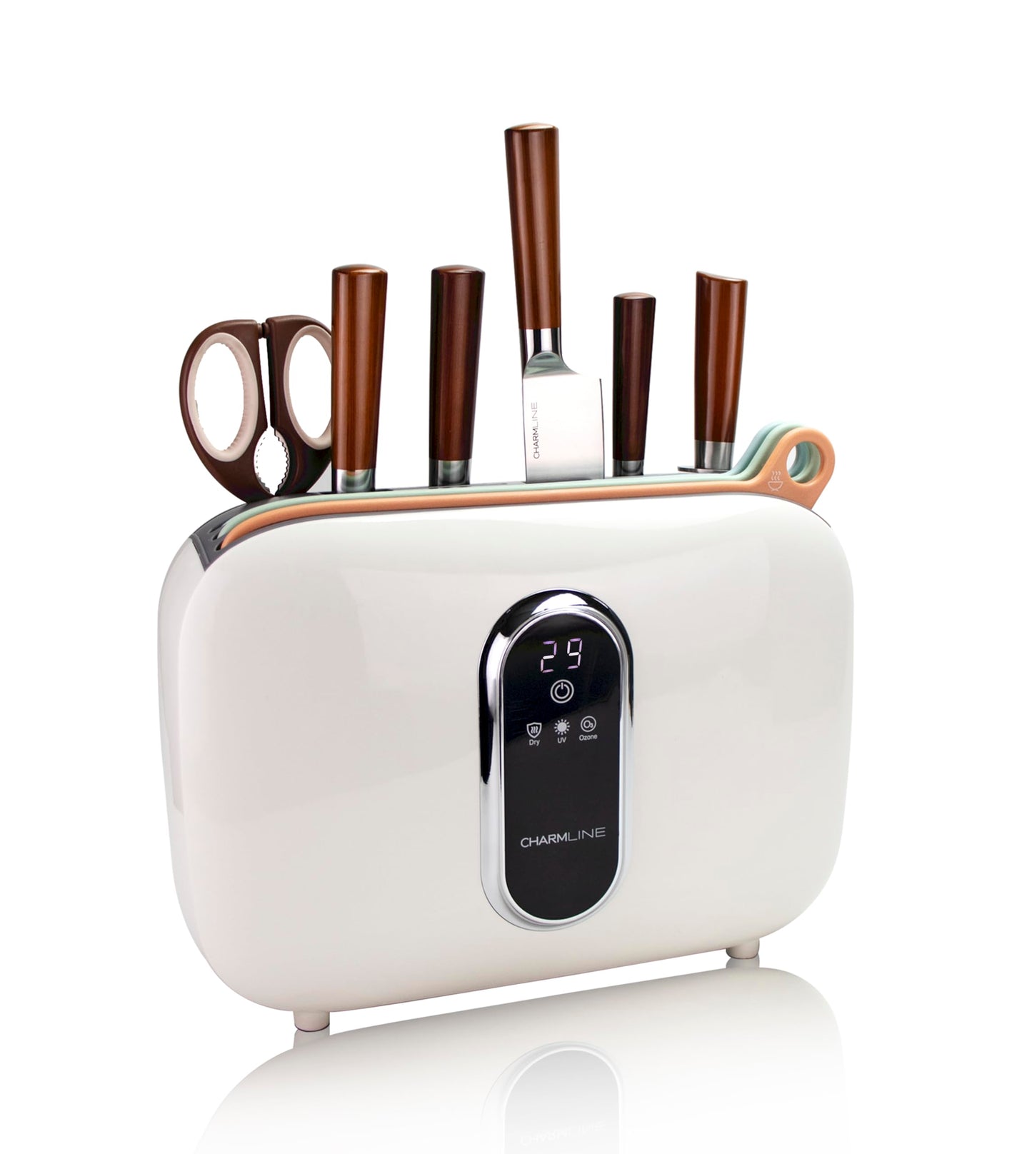 Charmline Smart Cutting Board and Knife Set with Holder, Self-Cleaning & Drying, Space-Saving Kitchen Organizer, Practical Gift for Mom, Housewarming, Birthday & Christmas