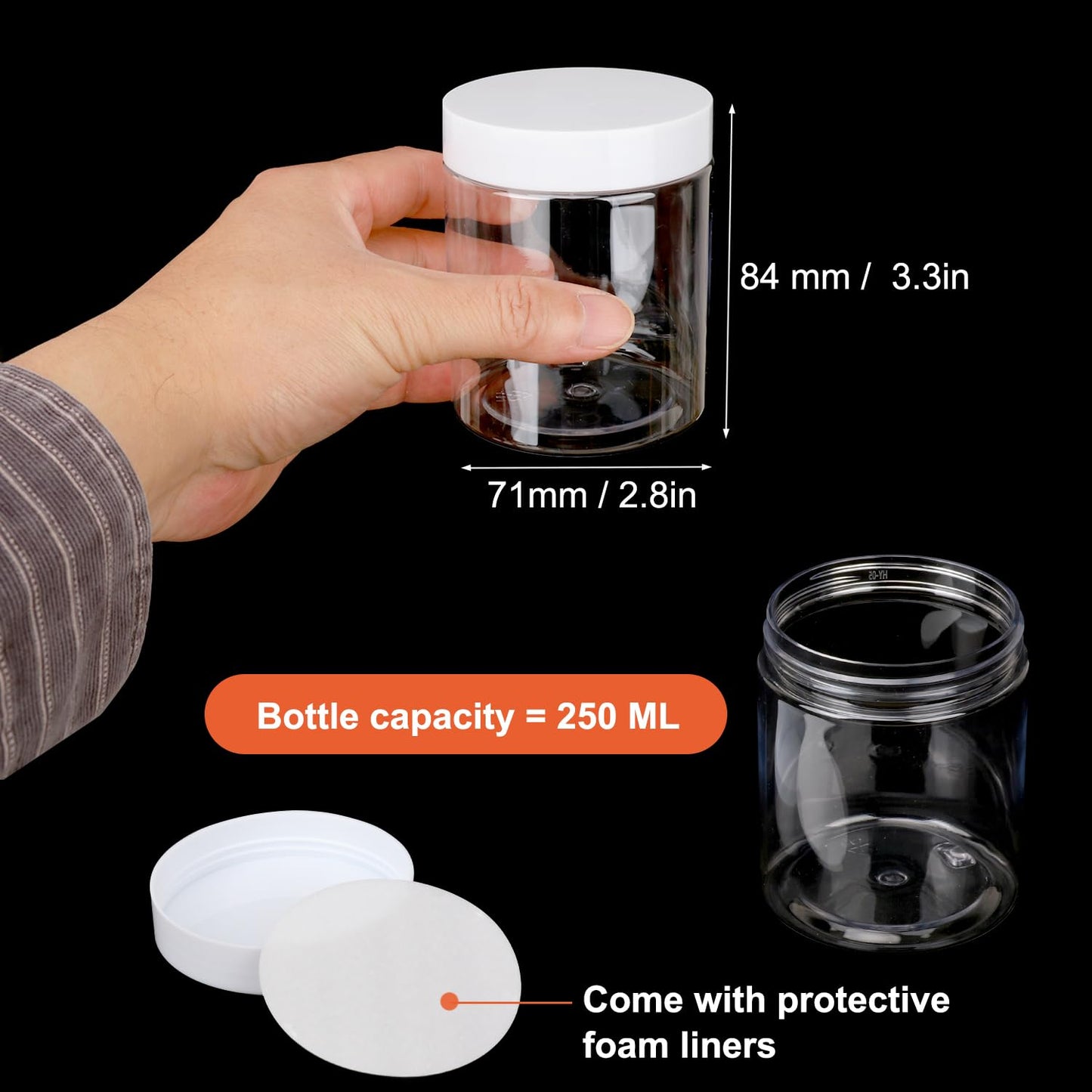 IHDYPPEW 48 Pack 8 OZ Clear Plastic Jars with White Lids, Empty Plastic Mason Jars, Plastic Cosmetic Jars with Lids for Cream, Body Butters, Moisturizers, Candy, Beads, Samples (Clear)
