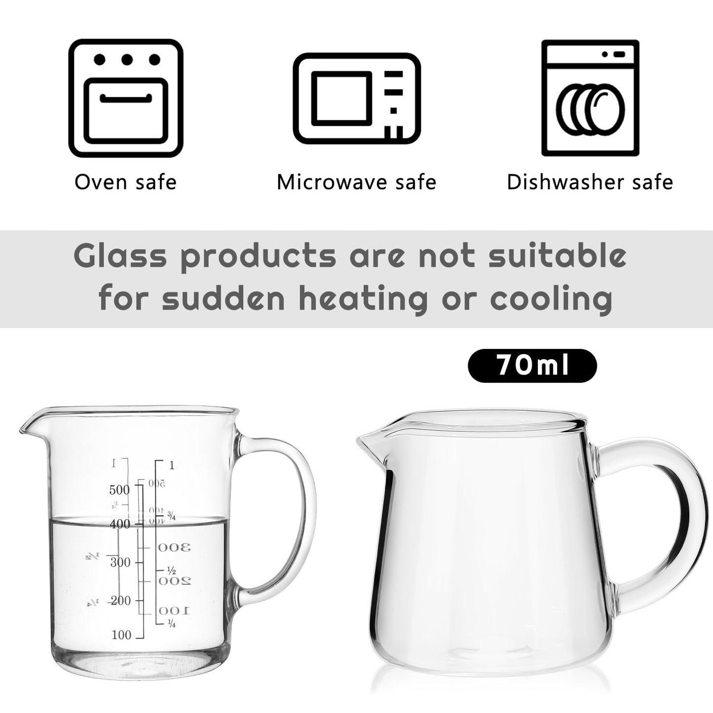 Suclain 16 Pcs Small Glass Creamer Pitcher with Spout Milk Frothing 2.3 oz Mini Milk Pourer Small Glass Pitcher with Handle Carafe Coffee Mug Pot Tea Frother Cup for Table Serving Kitchen