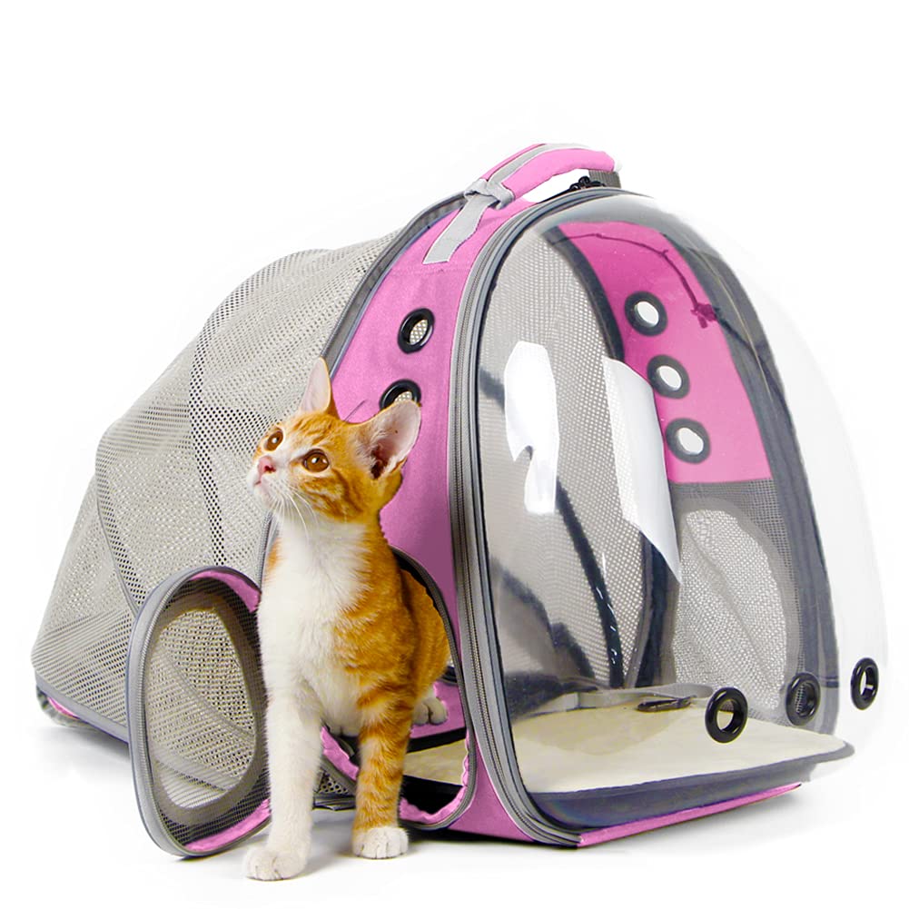 Square Back Extension Pet Backpack Carrier for Cat and Small Puppy up to 12 Pounds, Clear Space Capsule Astronaut Transparent Bubble Window Backpack to Carry and Transport Cat to Vet and Traveling