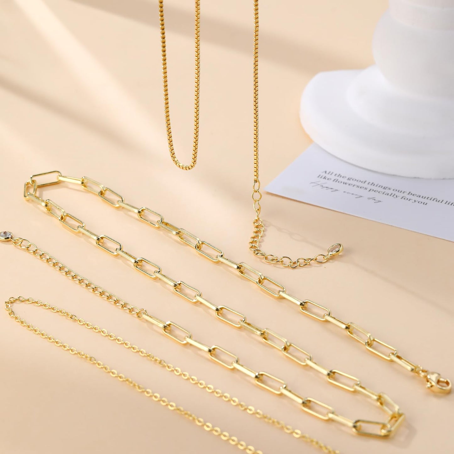 MFRYK Gold Necklaces Stack For Women,14K Gold Plated Simple Layered Choker Necklaces,Stackable Multilayer Gold Small Square Pendant Box Paperclip Chain Layered Necklaces Set Jewelry Gift for Women