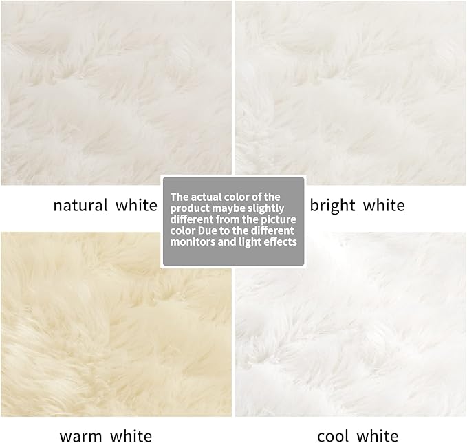 Ciicool White Fur Fluffy Rug, 2x4 ft Small Faux Fur Rug for Bedroom, Washable Faux Sheepskin Rugs for Sofa Couch Seat Cushion, Thick Shaggy Furry Rugs Floor Carpets for Bedside Living Room