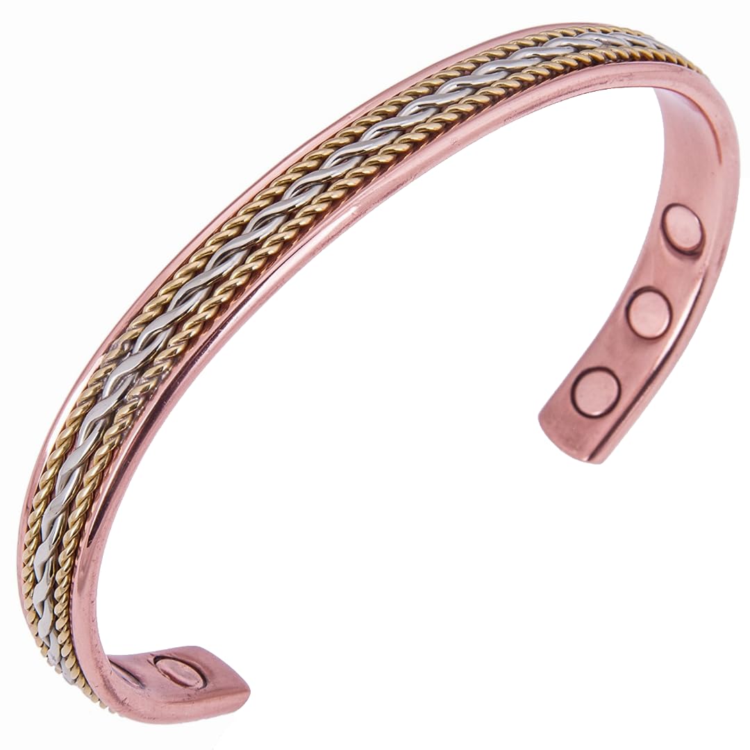 Earth Therapy Women's Pure Copper Magnetic Bracelet - Cuff Bracelets with Ultra Strength Magnets – Adjustable Rope Inlay Style - Detox Lymphatic Drainage
