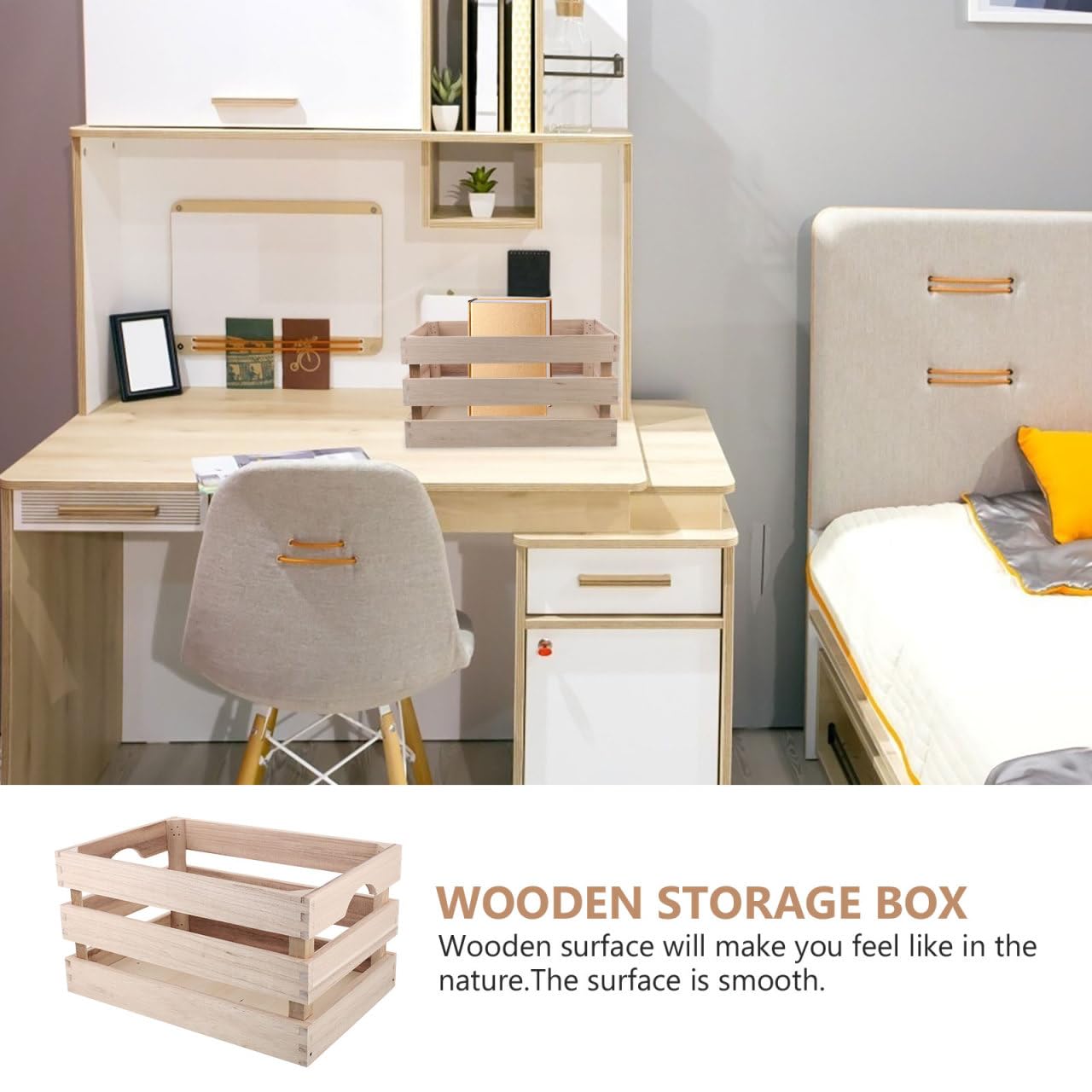 Hemoton Wooden Storage Box 12X8X6.3 Inch Rectangular Wood Crate Basket Organizer with Handles for Home D Cor and Sundries Storage