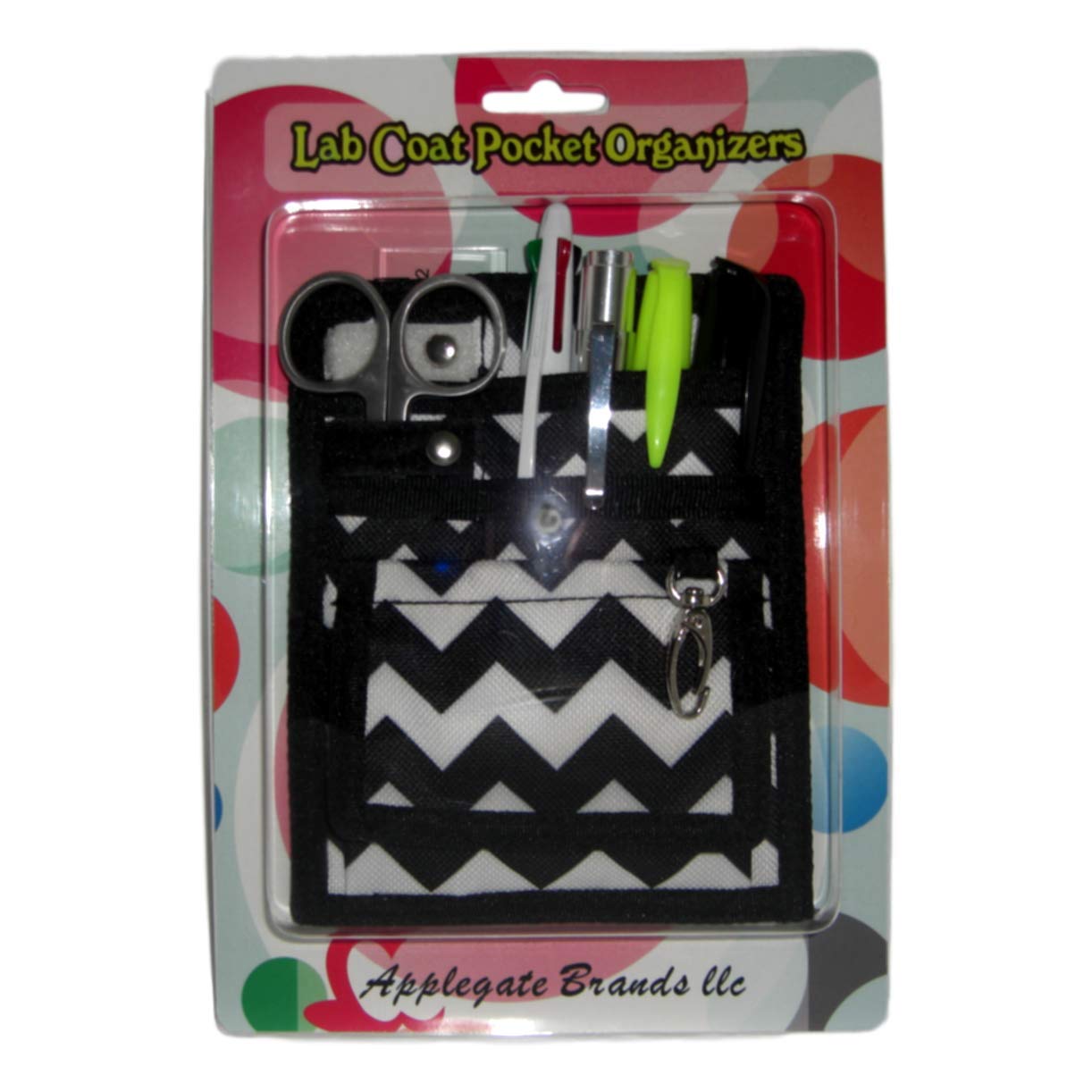 6 Piece Protective Lab Coat Pocket Organizer Kit has Popular Black and White Chevron Pattern