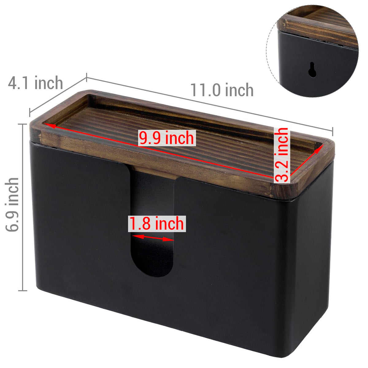 Wall Mounted Deluxe Black Metal Folded Commercial Paper Towel Holders with Burnt Solid Wood Tray Lids (2 Count)