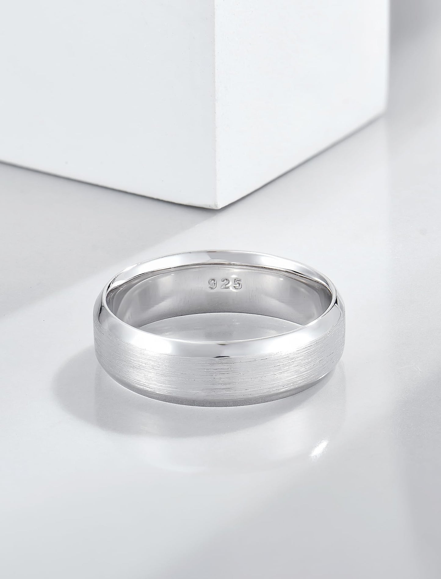 STARCHENIE 6mm Wedding Band, Solid 925 Sterling Silver Ring for Men, Brushed Matte Finish, Beveled Polished Edge, Comfort Fit Size 8