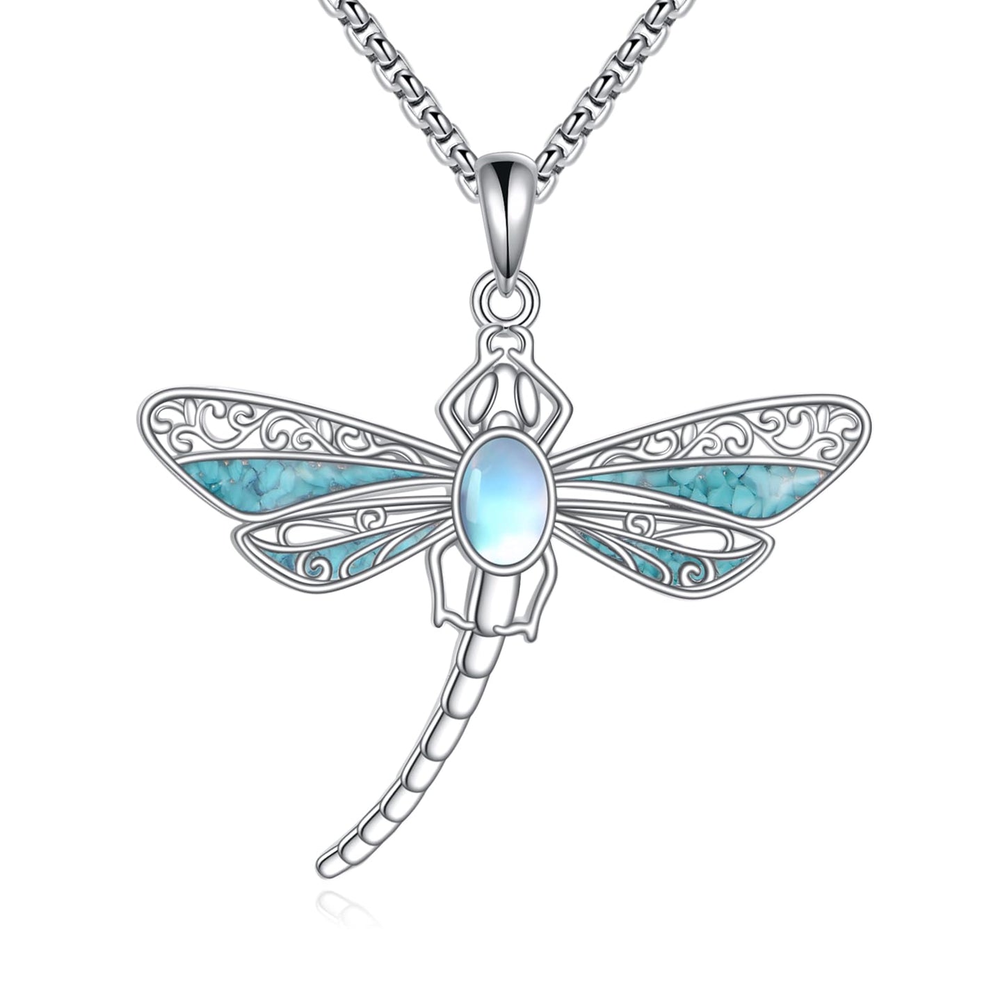 HKPATOP Dragonfly Necklace 925 Sterling Silver Dragonfly Turquoise Pendant Animal Jewellery Gift for Women