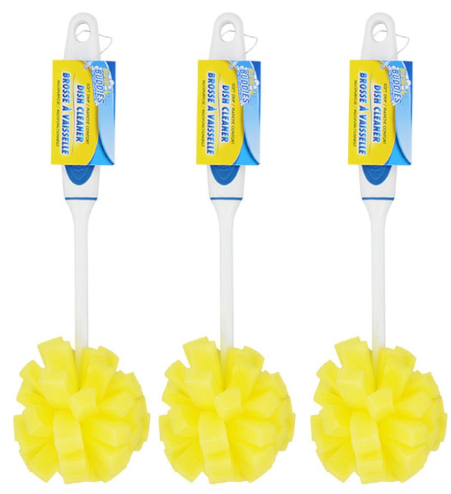 Scrub Buddies Dishwashing Foam Sponges with Handles Bottle/Glass Scrubbers 3Pack