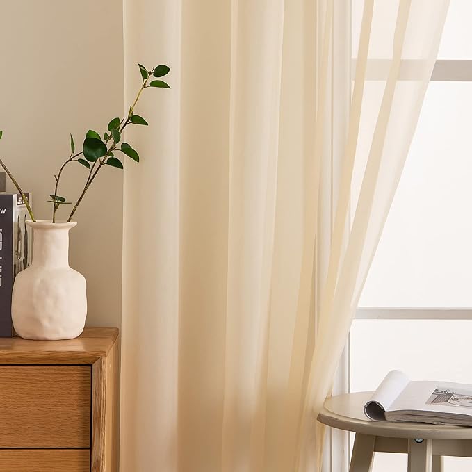 MIULEE Cream Beige Window Sheer Curtains for Bedroom Living Room Solid Elegant Net Drapes 2 Panels Width 38 x Length 72 Inches