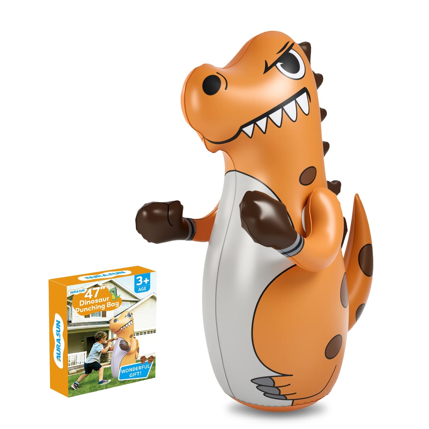 Inflatable Dinosaur Punching Bag for Kids, 47" Toddler Blow up Punching Bag for Ages 3-14, Children Bop Bag Toys & Gifts with Bounce-Back Action